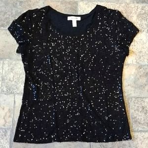 Dress Barn semi sheer sequin encrusted stretchy top size small
